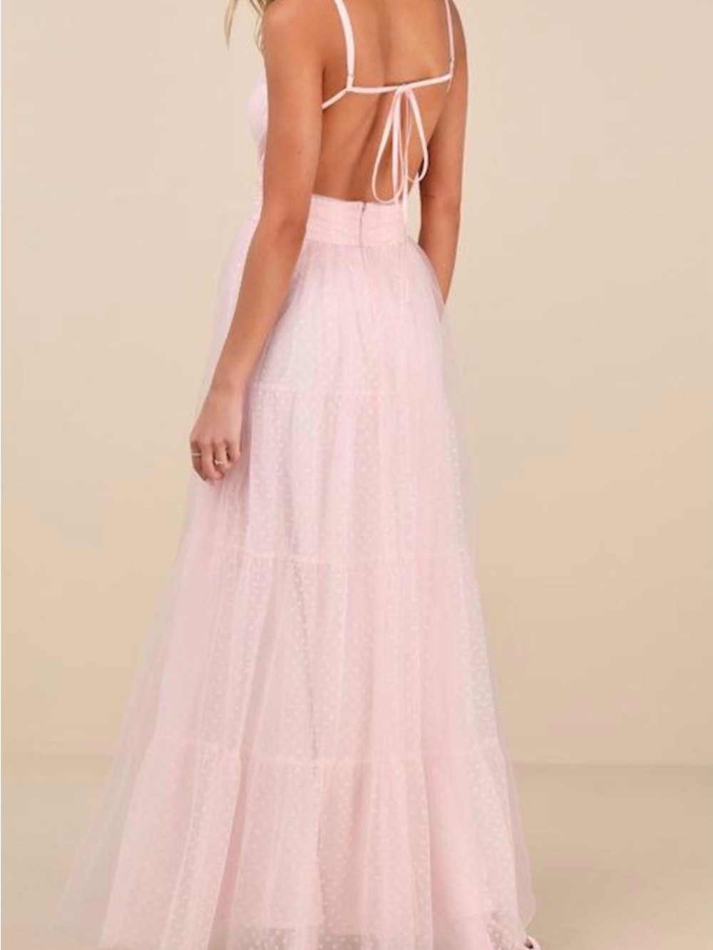 Lulus Liana Light Pink Swiss Dot Tulle Maxi Dress Size XSmall
